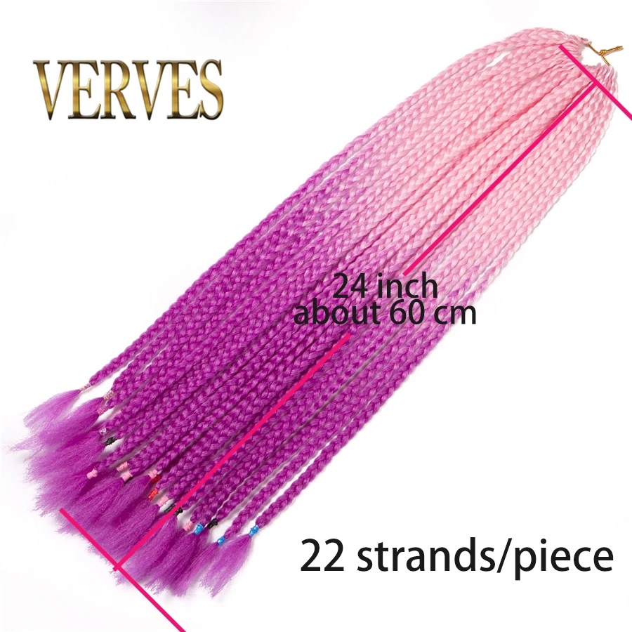 Вязанные косички VERVES 24 дюймов коробка оплетка 22 корня/упаковка Омбре синтетическое плетение волос Термостойкое волокно распределительный конец