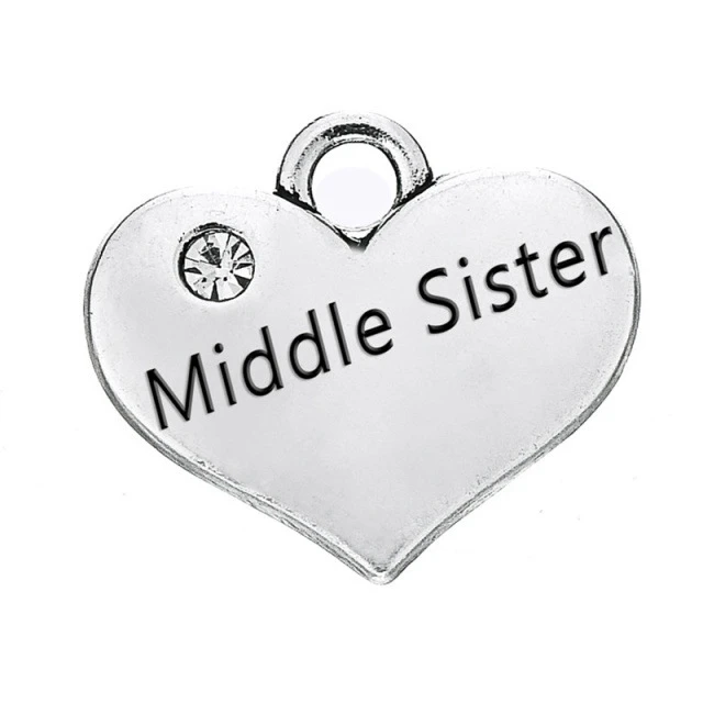 50 шт Серебряный горный хрусталь сердце средней сестры семья кулон ожерелье