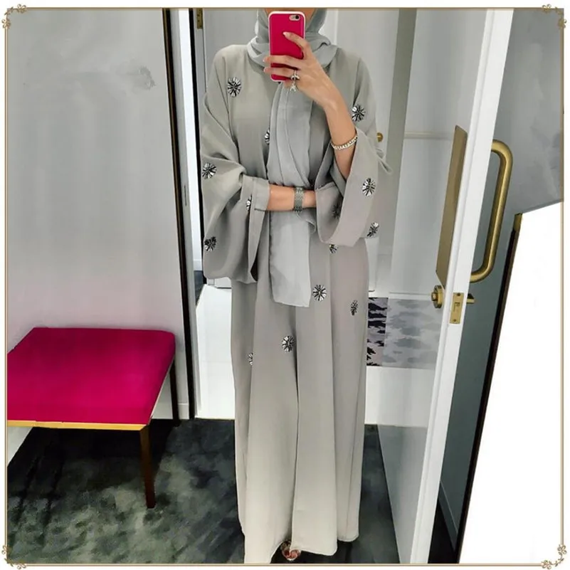 2019 модное мусульманское исламское платье-кардиган ручной работы с вышивкой бисером, специальное предложение Рамадан a1157