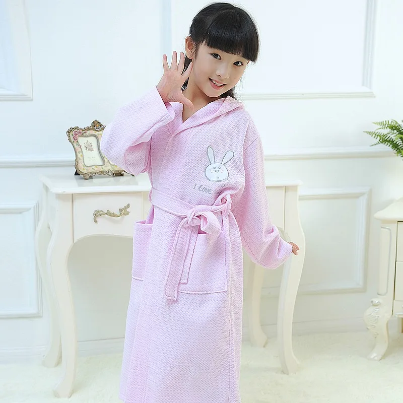 Вафельный детский халат хлопковая флисовая шапка с мультяшным рисунком для