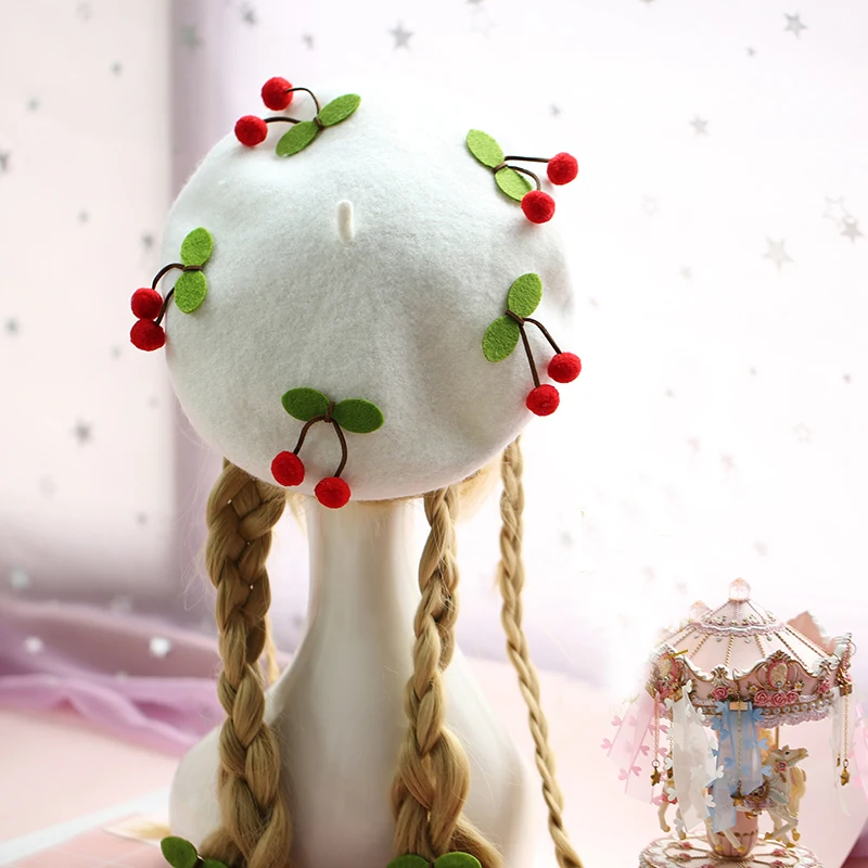 Женский модный милый берет из вишневой шерсти новинка 2018 женская розовая шапка