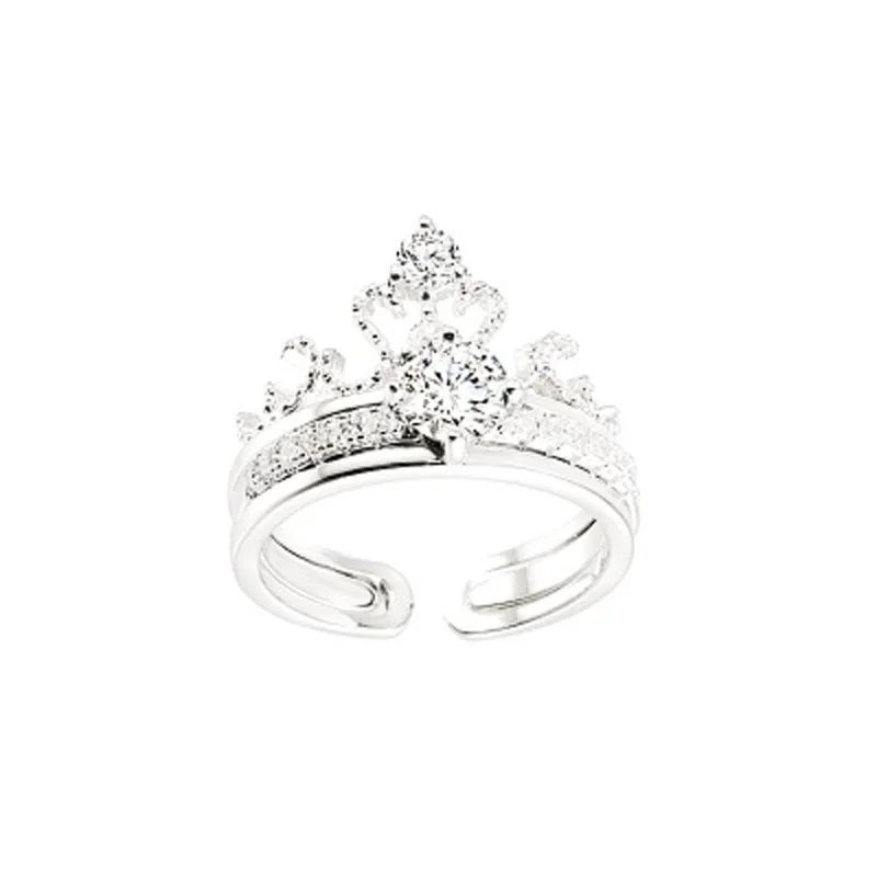 Fashion popular crown two-in-one ring female fashion zircon opening adjustable simple wild s925 sterling silver | Украшения и