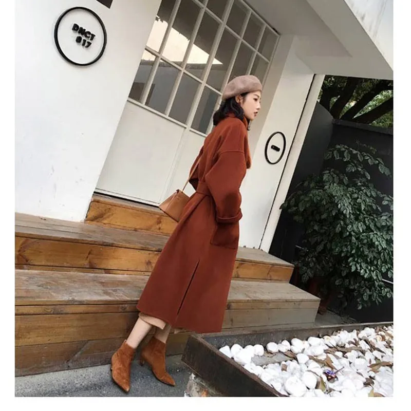 winter woman coats winter new wool woolen coat long cashmere solid color straight large size woolen coat