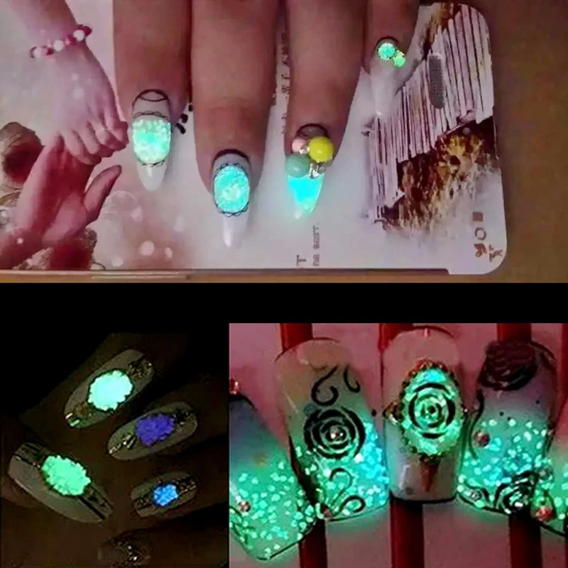 3D Glow In The Dark Glitter Powder Sand Nail Decoration DIY Acrylic Luminous Nail Art Tips Manicure Salon Nails DIY Design Decor images - 6