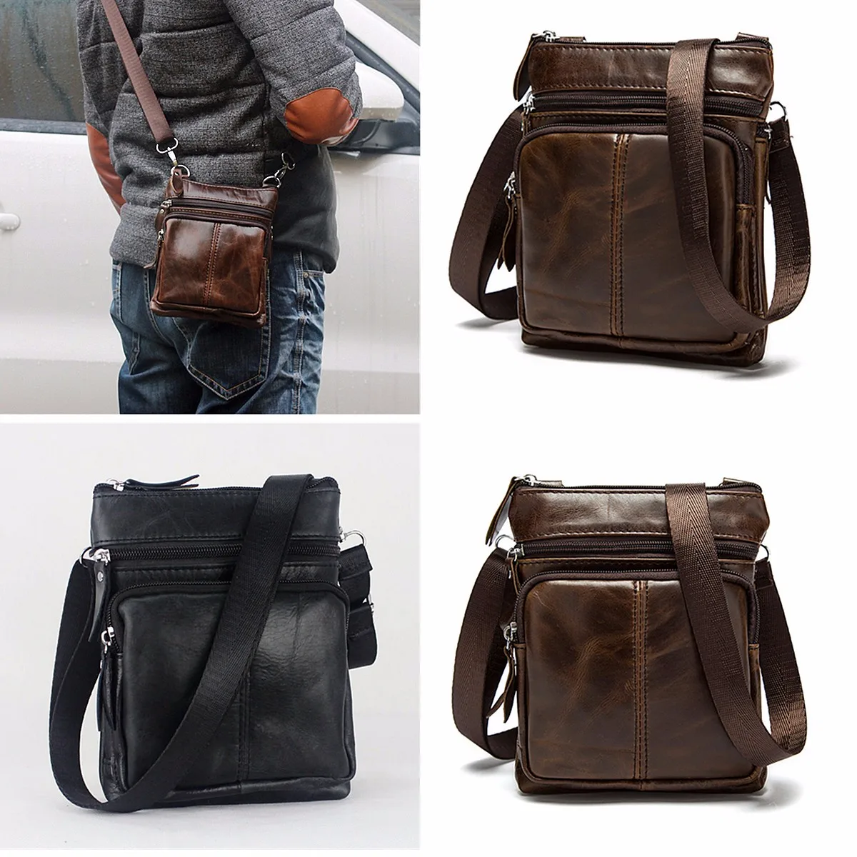Men's Genuine Leather Crossbody Bags For Men Small Messenger Shoulder Bag Vintage Luxury Handbag Casual Satchel Bolsa