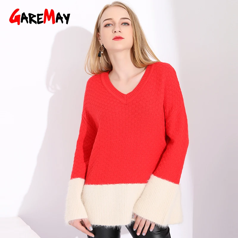 Women Sweaters And Pullovers Warm Cashmere Oversized Sweater Autumn Fashion Mohair Patch Red Christmas Loose | Женская одежда