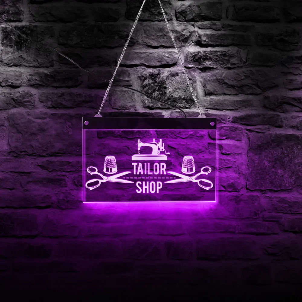 

Tailor Shop Sewing Machine Rectangle Acrylic LED Neon Sign Board Needlework Night Lamp Display Sign Gift For Clothes Designer