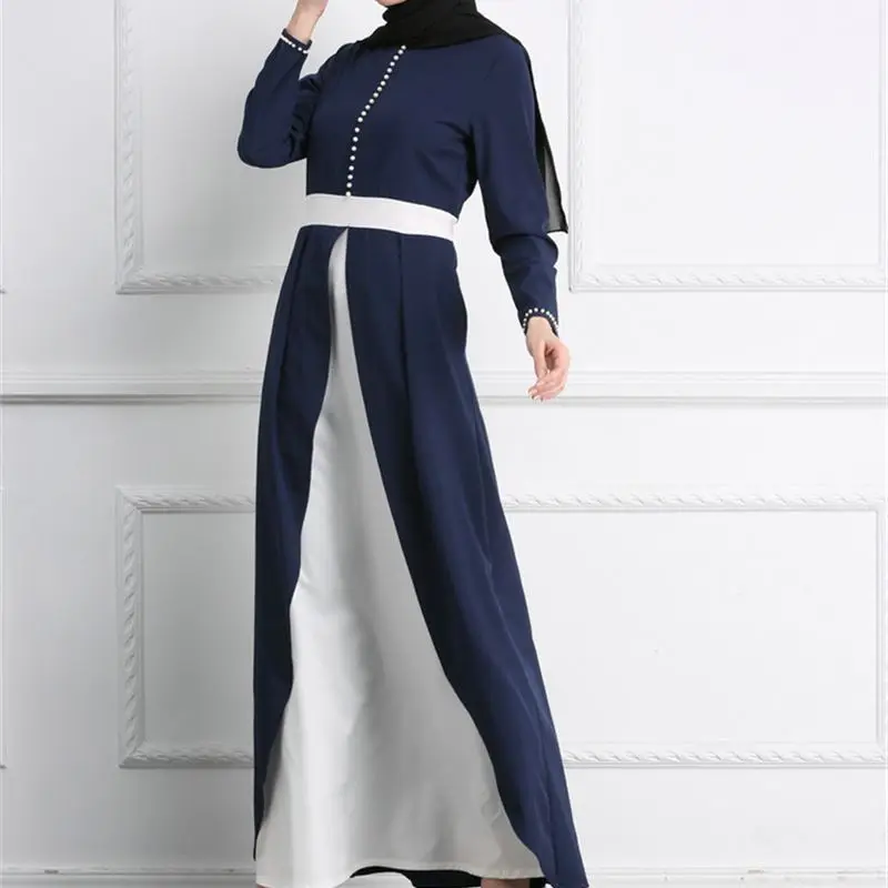 2020 скромное модное мусульманское женское темно синее платье с высоким разрезом и