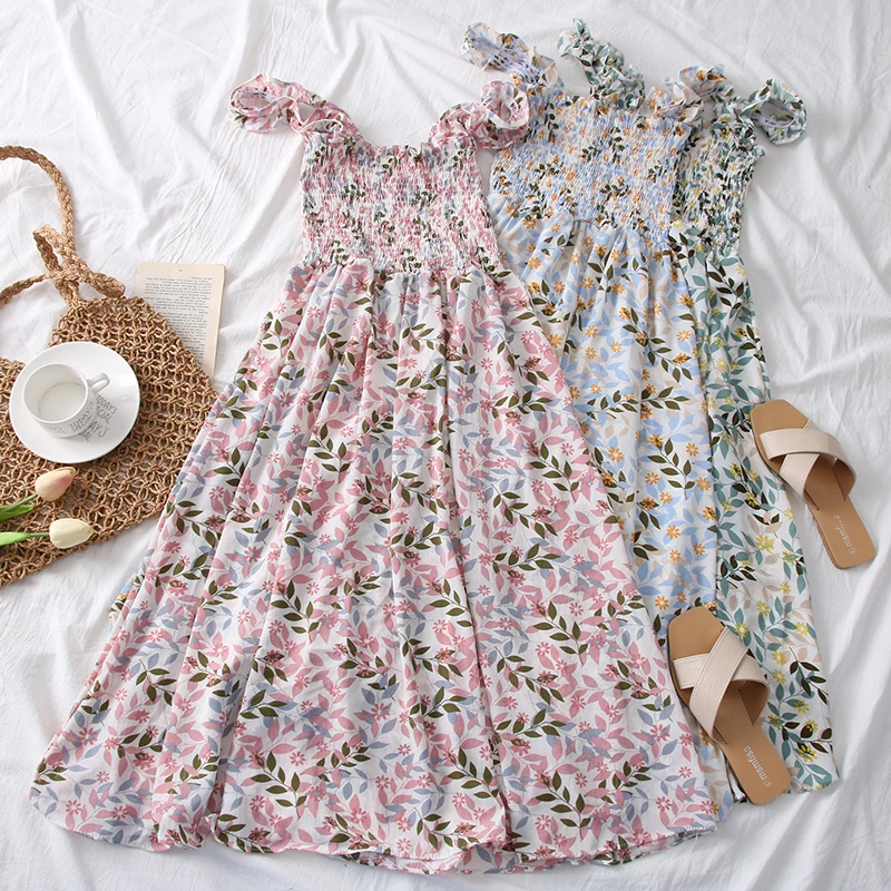 SKOONHEID Цветочные Ruched длинное платье Для женщин Повседневное корейский ремень