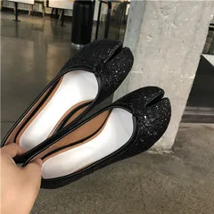 black bling Cakucool/лоферы; женская обувь на плоской подошве; сезон осень; кожаная повседневная обувь с носком; женская обувь на плоской подошве в стиле японского ниндзя - Цвет: black bling