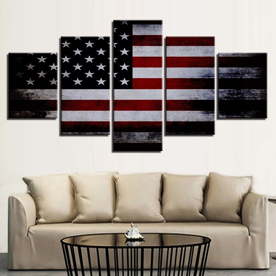 Canvas Paintings Modular Living Room Wall Art 5 Pieces American Flag Pictures Print Vintage Abstract Poster Home Decor Framework | Дом и сад