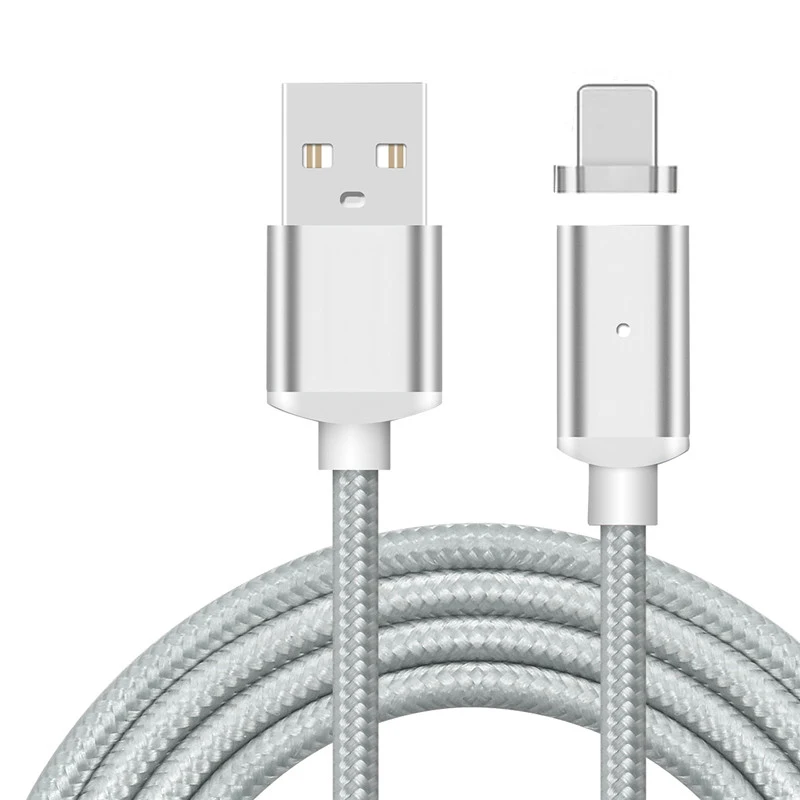 Магнитный зарядный кабель 1 м для iPhone 7, 8, X, 5, 5S, 6, 6 S Plus, iPad, телефонов, быстрая зарядка, Макс. 2,4 А, магнитное зарядное устройство, usb-кабели для передачи данных - Тип штекера: Silver