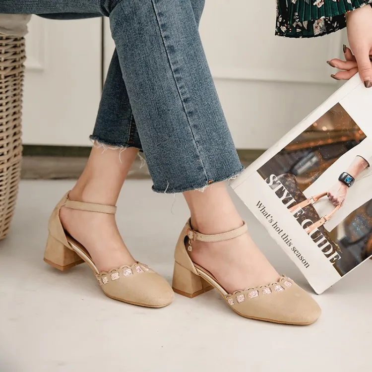 Big Size 11 12 13 14 15 16 17 high heels sandals women shoes woman summer ladies Baotou thick heel one-word buckle bag | Обувь