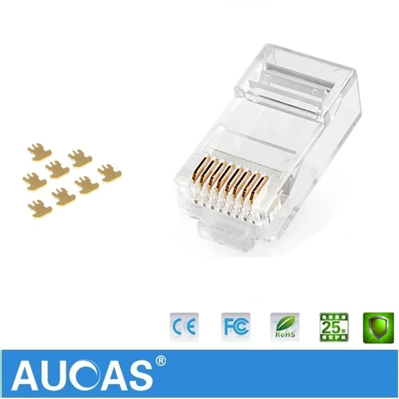 Фото Aucas высокоскоростной 50 шт. Rj45 CAT6 UTP позолоченный штекер 8P8C для подключения компьютерного сетевого кабеля модульный комплект 100% Fluke Бесплатна... №5