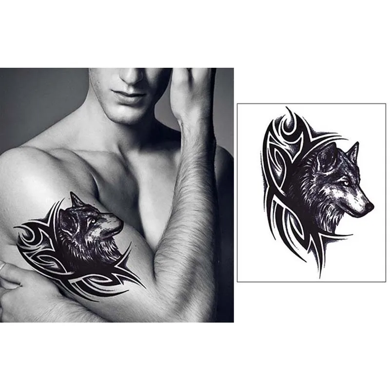 New Waterproof Temporary Tattoo Sticker Sketch Large Wolf Heads Pattern Animals Water Transfer Body Art Flash Fake Tatoo