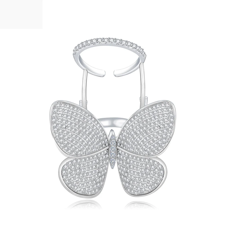 Женское Открытое кольцо HIBRIDE с прозрачной бабочкой золотистого цвета