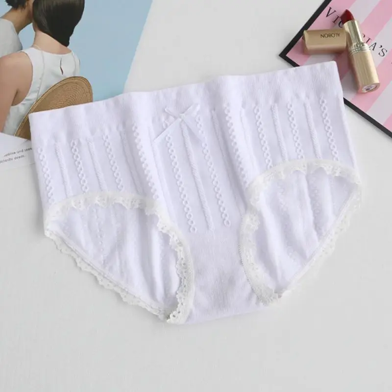 

Women Cotton Panties Lace Solid Color Mid-Rise High Quality Underwear Seamless Breathable Panty