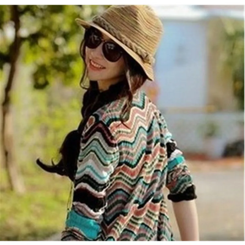 2019 новые летние Для женщин в богемном стиле полоску соломенный джазовый шляпа с