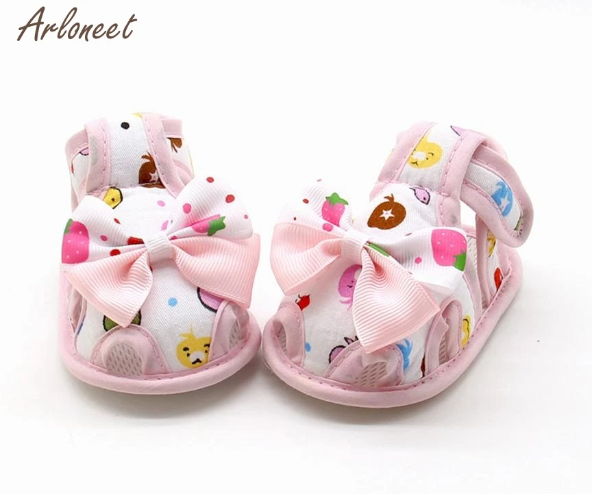 

2019 girls summer shoes Cotton Fabric Newborn Infant Baby Girls Summer Bow Soft Sole Toddler Anti-slip Shoes FEB1