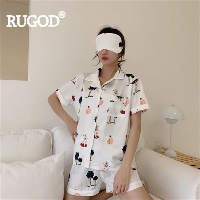 RUGOD женская одежда для сна свободная рубашка топ + широкие шорты заплатка костюм