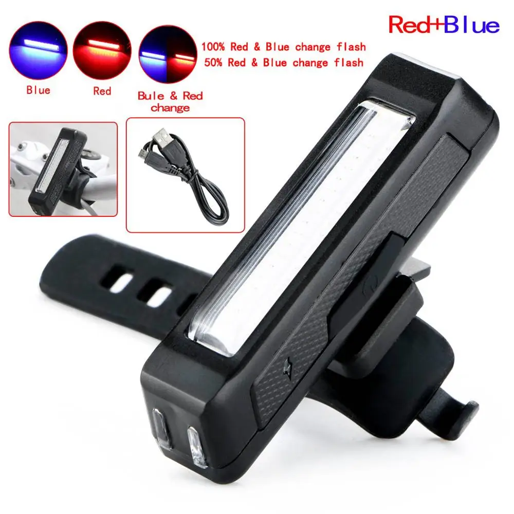 Red Blue 1 шт. USB Перезаряжаемые COB светодиодный велосипедный фонарь-спереди и сзади хвост светильник безопасности светильник с поясом Водонепроницаемый 100 люмен - Испускаемый цвет: Red Blue