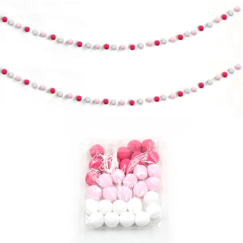 Rose Pink White 1 Набор, цветная гирлянда в скандинавском стиле с помпонами, 2,5 см, ручная работа, для детской комнаты, на стену, для дома, вечерние, украшение, аксессуары - Цвет: Rose Pink White