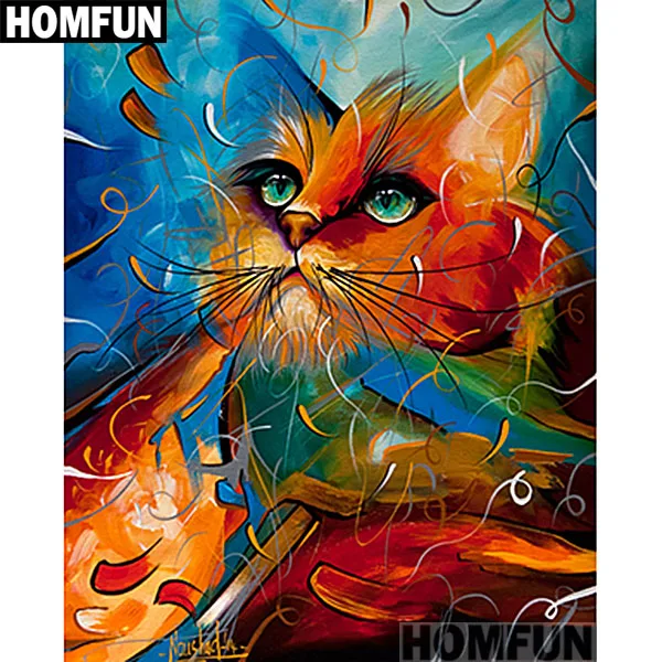 Лиловый HOMFUN полная квадратная/круглая дрель 5D DIY Алмазная картина "животное кошка" 3D вышивка крестиком 5D домашний Декор подарок A01005 - Цвет: Лиловый