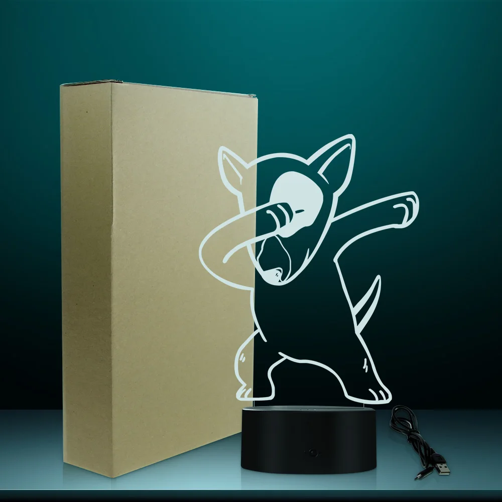 Светильник Dabbing Bull Terrier 3D светильник с оптической иллюзией ночник USB светящийся