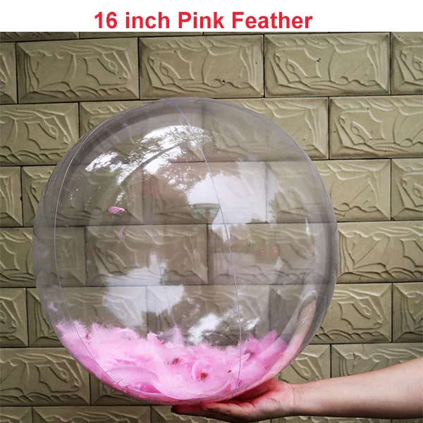 16in pink feather Руксин надувной бассейн вечерние игрушки Прозрачный мяч для пляжа открытый Лето водные игрушки Плавательный поплавок мяч игрушки для взрослых детей - Цвет: 16in pink feather