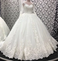 white long sleeves wedding dress lace appliques ball gown court train wedding dresses bridal gowns vestido de noivas