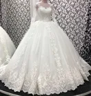 Белое свадебное платье с длинными рукавами, бальное платье с кружевной аппликацией, свадебное платье со шлейфом