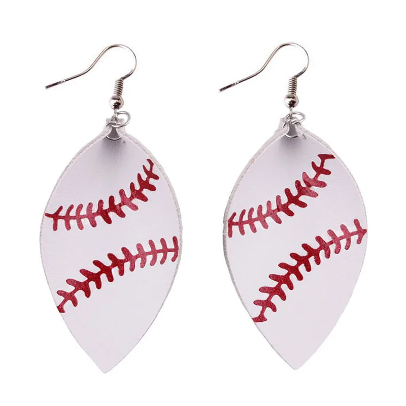 

2020 Fashion Sports Earrings Softball Baseball PU Leather Leaf Dangle Drop Earrings For Woman Female Jewelry Wholesale