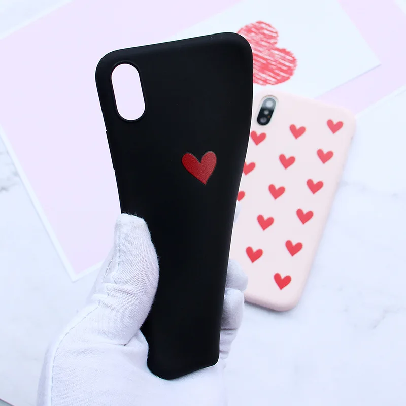 Милый красный чехол с сердечком для iPhone X 6 6s 7 8 Plus влюбленных пар Мягкий