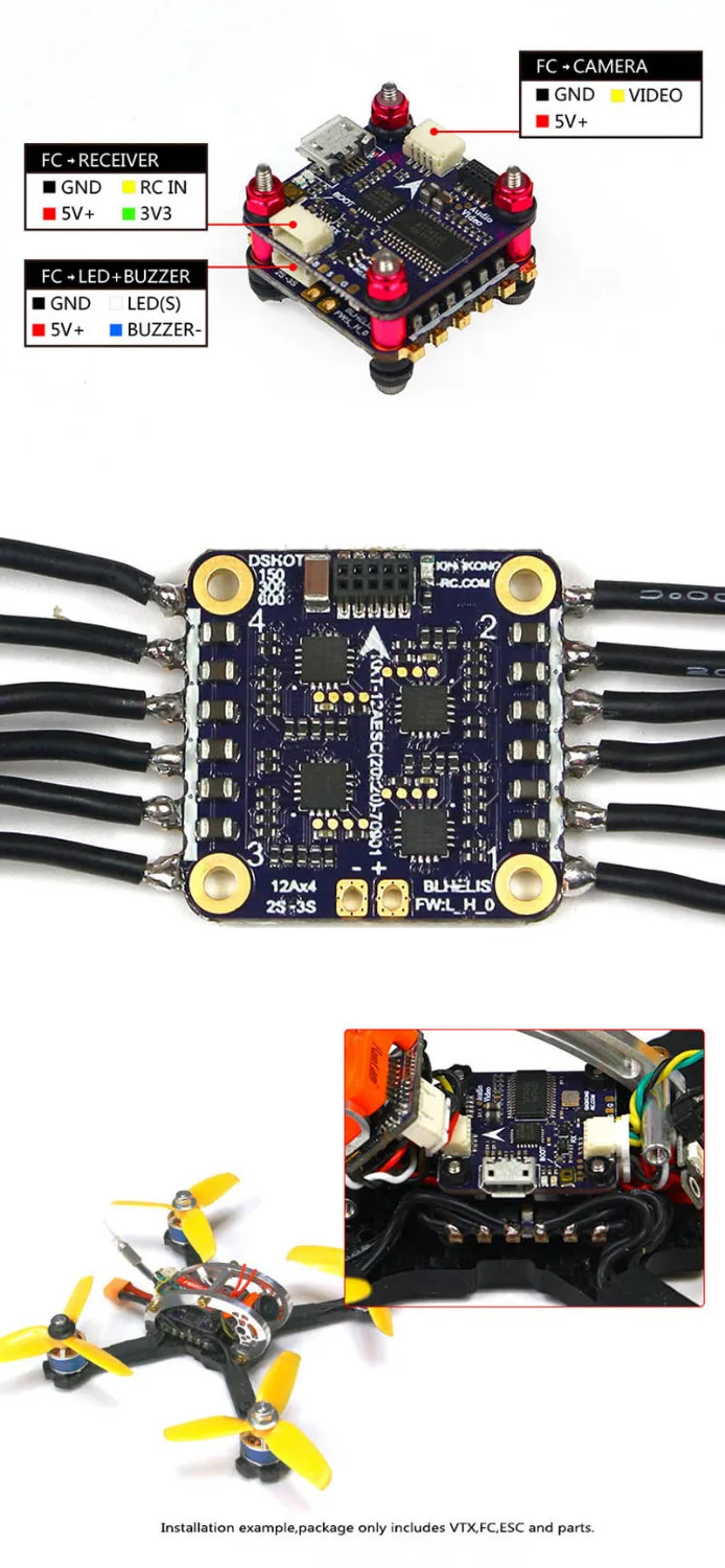 Kingkong 3/2 layer Flight Tower FC F4 Control ler 4 в 1 ESC 20A 12A w/OSD Speed 200mw VTX для FPV RC|Детали и аксессуары| |