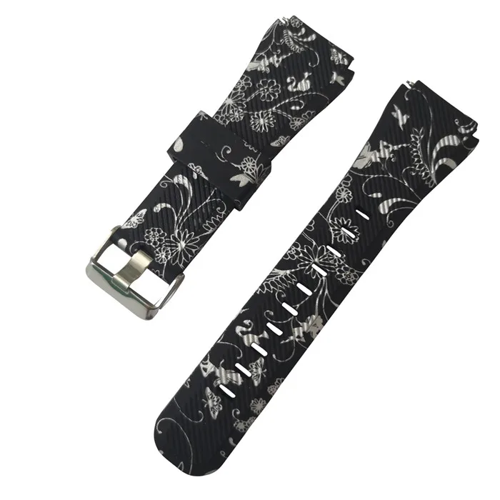 Black Flower Gear S3 ремешок 22 мм силиконовый с цветочным принтом Спортивные мужские и женские часы сменный Браслет ремешок для samsung gear S3 Galaxy часы 46 мм - Цвет ремешка: Black Flower
