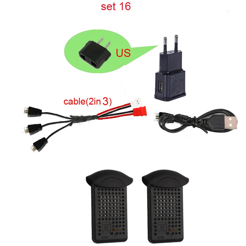 set16 Syma X23/X23w Дрон аккумулятор RC Квадрокоптер запасные части Аксессуары 3,7 V 500mAh батарея и зарядное устройство 5-1 кабель - Цвет: set16