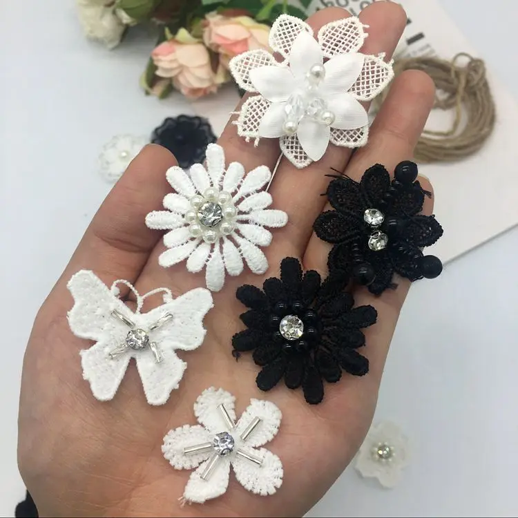 Нашивка с жемчугом и розовым белым цветком для одежды свадебное платье бисер