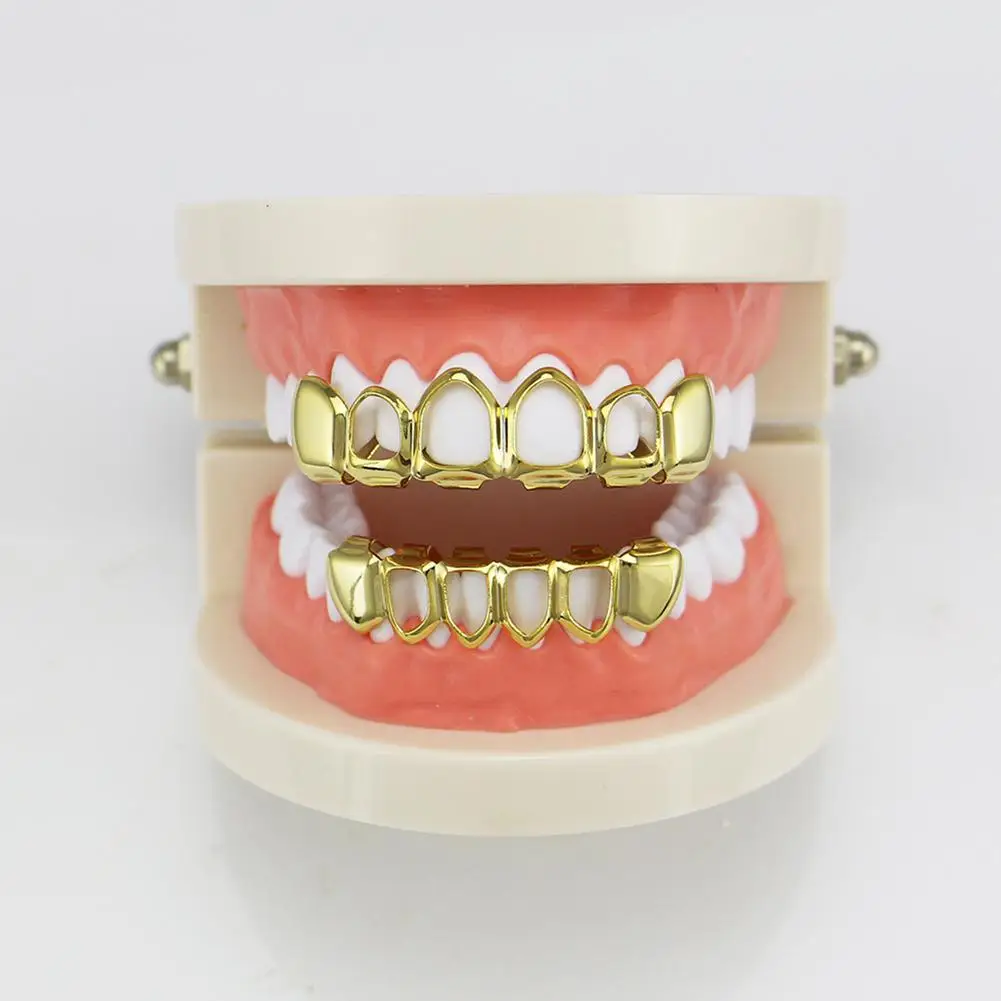 DreamBell Позолоченные гальванические Модные полые зубы Grillz набор зубов гнездо блестящие накладные зубы для рэпера хип-хоп