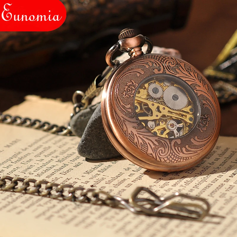 Красные золотые антикварные Механические карманные часы с ручным ветром