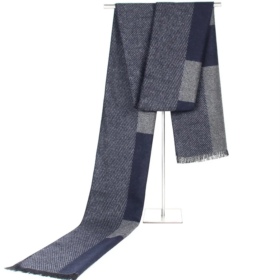 Navy Blue Wuaumx Высокое качество зимние шарфы для Для мужчин в клетку и полоску шарфы мужской теплый шарф платки шейный платок глушитель Винтаж платки homme - Цвет: Navy Blue