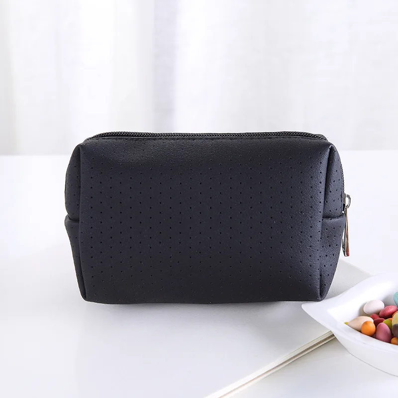black 1 Повседневная однотонная цветная косметика, сумка из искусственной кожи, для косметики, женская сумка-карандаш, Студенческая простая многофункциональная сумка для путешествий, косметичка - Цвет: black 1