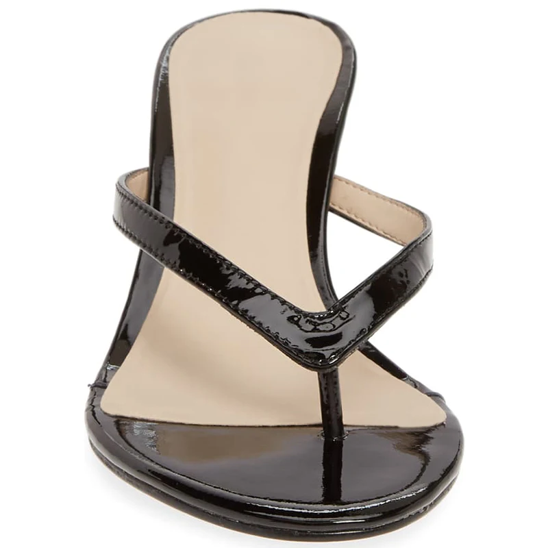 Черные босоножки Женские вьетнамки на каблуке рюмочка Большие размеры 33 39