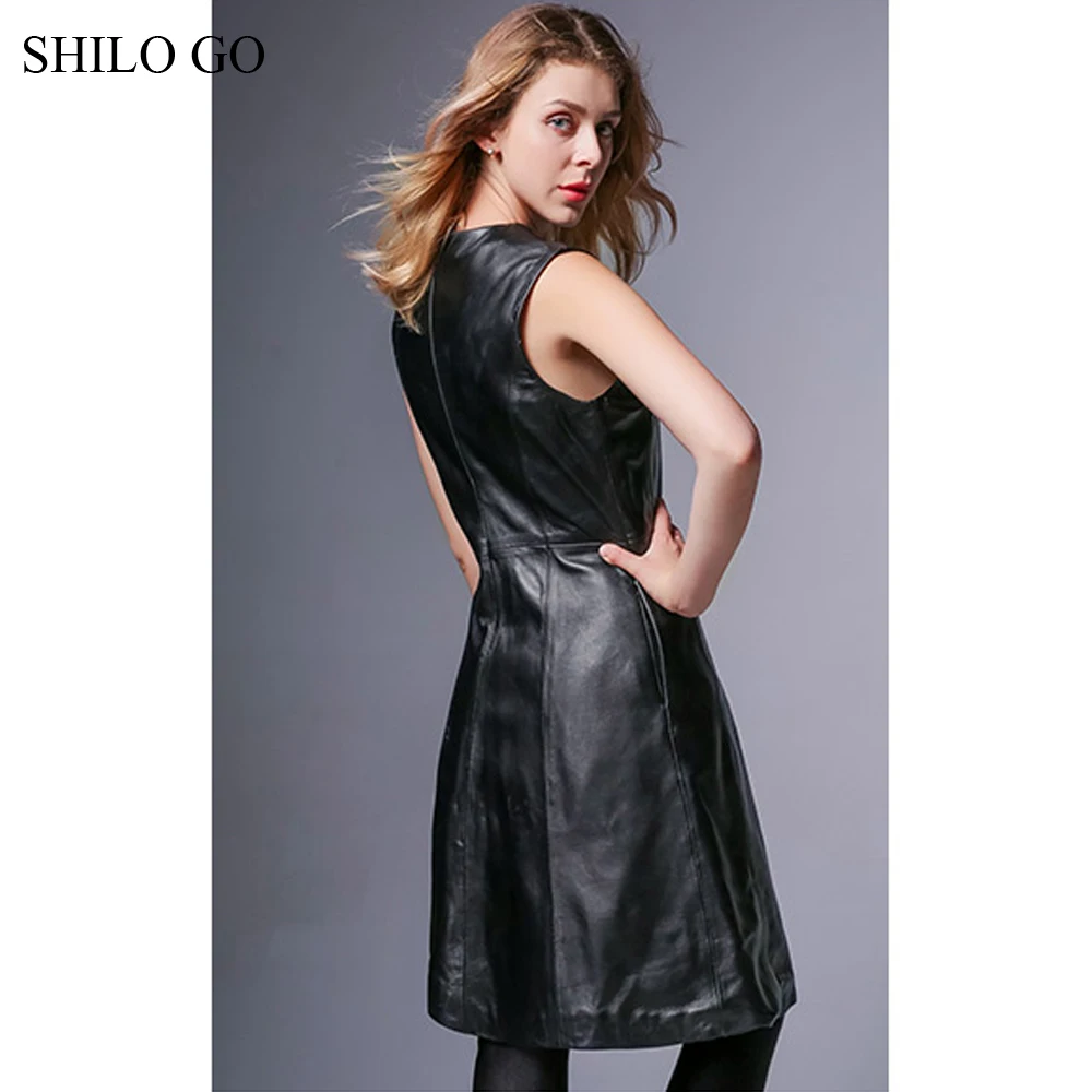 Платье SHILO GO из натуральной овчины Осеннее модное платье с треугольным вырезом