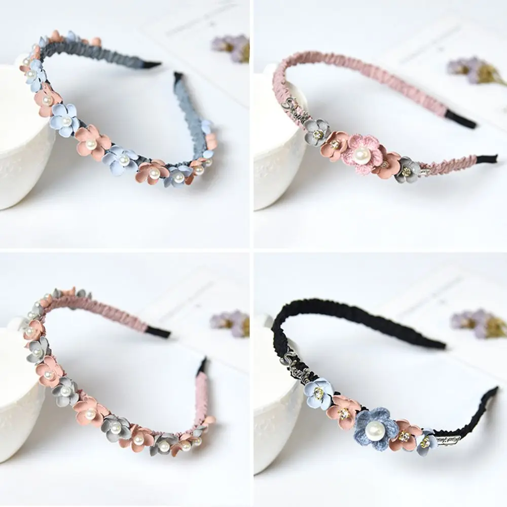 Korean Flower Headband for Girls Rhinestone Crown Hairbands High Quality Women& Girls Hair Accessories Party Handmade Jewelry