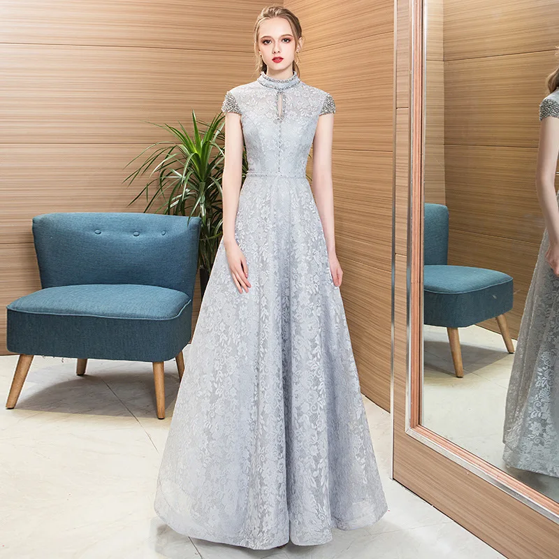 Evening Dresses Gorgeous Formal Round Neck Diamond ornament Lace Long Sexy Red Women Party 2019 Special Occasion Dress | Свадьбы и
