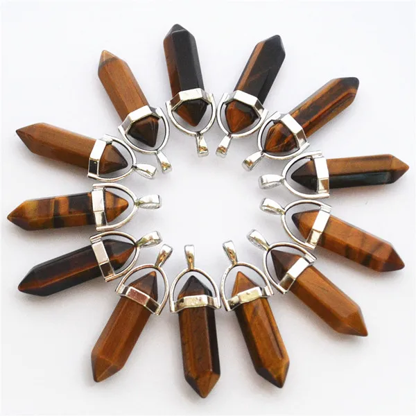 Tiger eye stone Новинка, лучшие продажи, натуральный камень, кристалл, столб, точечные подвески и ожерелья для изготовления ювелирных изделий Diy, 12 шт./лот - Окраска металла: Tiger eye stone