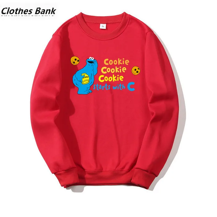 The Sesame уличное печенье монстр Забавный принт забавные хип хоп Crewneck толстовки зима