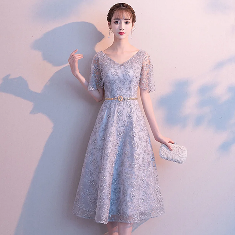 Кружевное коктейльное платье с v образным вырезом элегантный пояс Vestidos De Festa Longo