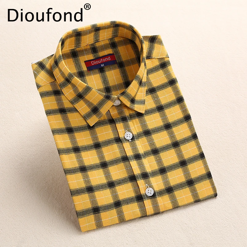 Осенняя клетчатая рубашка Dioufond женская классическая с длинным рукавом