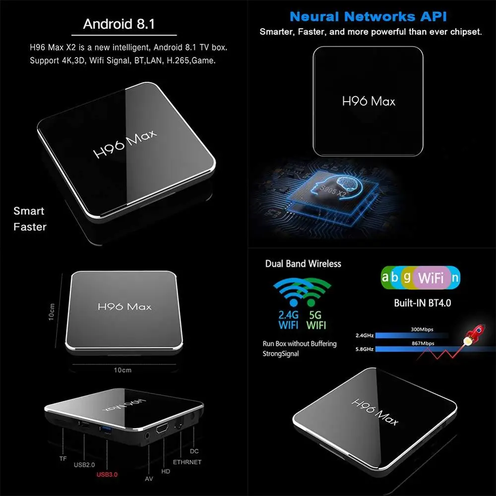 H96 MAX X2 Android 8 1 Smart TV Box S905X2 H.265 4K HDR медиаплеер 2 4G & 5 8G двойной Wifi IPTV Поддержка онлайн